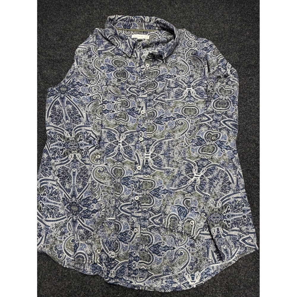 Westport 1962 Womens XL Blue Green Paisley Button Down Long Sleeve Blouse Top